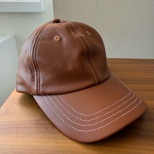 Staud Brown Vegan Leather Baseball Cap